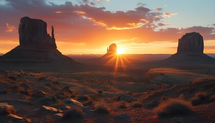 Wall Mural - Majestic Monument Valley at Sunset with Vibrant Skies and Iconic Rock Formations