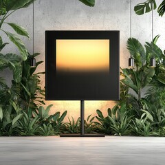 Wall Mural - Blank Square Frame Mockup in Tropical Garden with Lights.