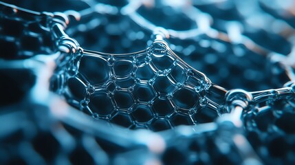 Closeup of a blue soap bubble film showing a hexagonal pattern.