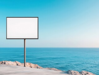 Wall Mural - Blank Billboard On Cliff Overlooking Ocean.