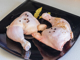 Close up shot of large chicken legs. Food