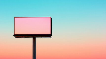 Wall Mural - Blank Billboard Against a Pink and Blue Gradient Sky.