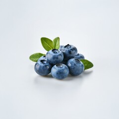 Poster - Fresh blueberries with green leaves on a white background.