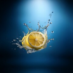 Poster - A slice of lemon falls into a pool of water, creating a large splash.