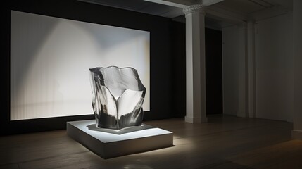 Poster - Artistic installation featuring sculptural chair illuminated in modern gallery setting