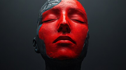 Wall Mural - A woman's face is painted red and black