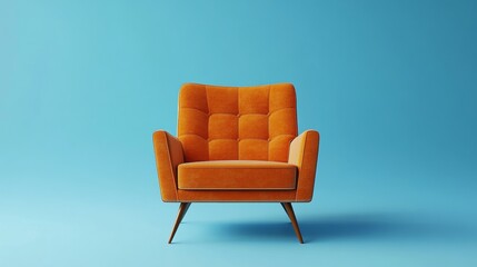 Canvas Print - A large orange chair sits on a blue background