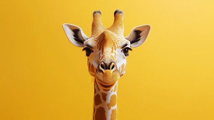 Wall Mural - A giraffe with a yellow background