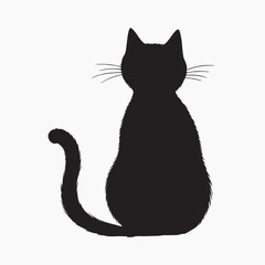 Canvas Print - Silhouette black cat sitting alone