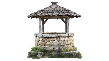 Wall Mural - one single stone water well isolated on white background