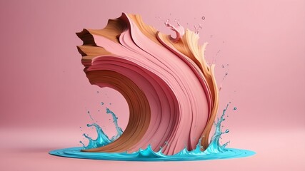 Wall Mural - dynamic wood and water element fluid on pink background