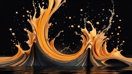 Wall Mural - dynamic wood and water element fluid on black background