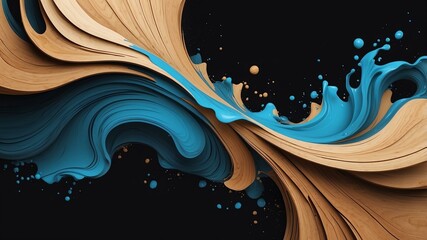 Wall Mural - dynamic wood and water element fluid on black background