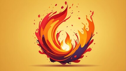 Wall Mural - dynamic flame and water element fluid on yellow background