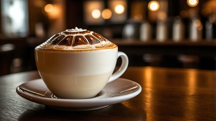 intricate latte art turtle design on a creamy cappuccino, ad concept or background