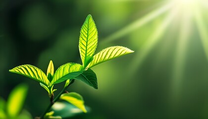 Vibrant Greenery Illuminated by Sunlight, Close-Up of Lush Foliage Showcasing Natures Tranquility and Fresh Spring Beauty