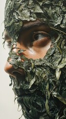 Sticker - Man Covered in Green Leaves: A Surreal Portrait