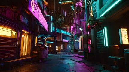 Canvas Print - A neon-lit alleyway in a futuristic city.