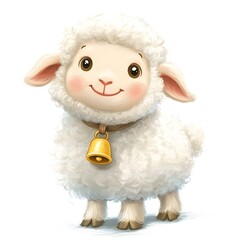 Wall Mural - A happy little lamb with a tiny bell and a cheerful expression