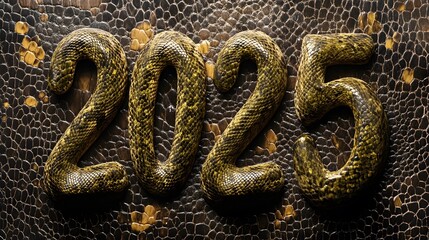 Canvas Print - The year 2025 formed by snake skin on a textured background.