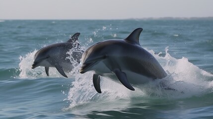 dolphins jumping in the sea