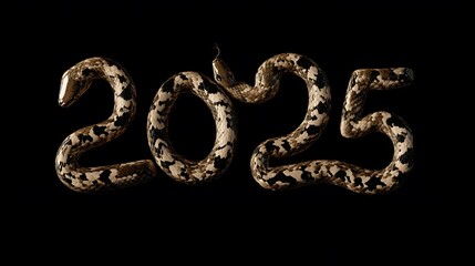 Poster - A snake forms the number 2025 on a black background.