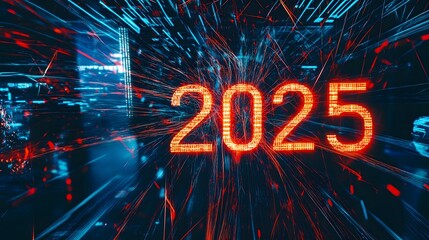 Poster - The year 2025 is represented in bright red against a dark background with blue and red streaks of light.