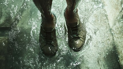 Poster - Wet Shoes in a Puddle: A Moment of Urban Exploration