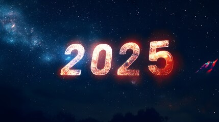 Poster - The year 2025 is written in glowing red digits against a starry night sky.