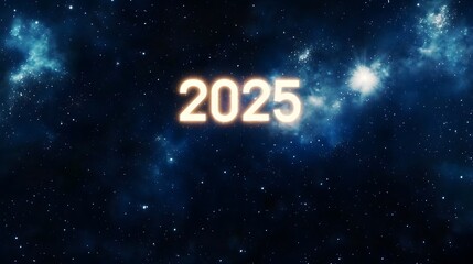 Poster - The year 2025 shines brightly against a backdrop of twinkling stars.