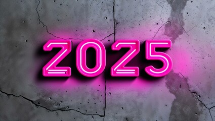 vibrant pink 2025 in neon lettering bold font background