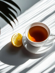 Tea with fresh lemon in a glass