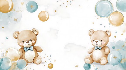 Wall Mural - Watercolor teddy bear frame background