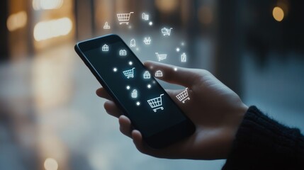 Poster - Close-up of smartphone screen displaying online dating app with heart icons. Digital romance and connectivity concept.