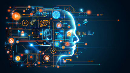 Poster - The concept of LLM, AI Large Language Model with icons concept. AI deep learning to use for work support. language model general purpose language generation capability. Vector illustrator template.