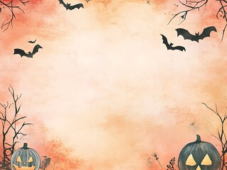 Wall Mural - Halloween pumpkin frame background watercolor