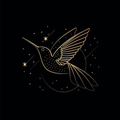 Sticker - Elegant golden hummingbird illustration