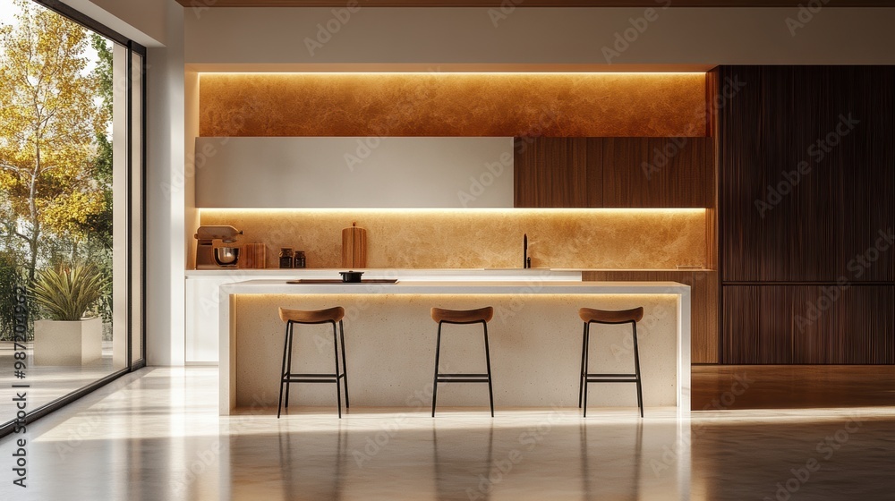 modern kitchen island, modern kitchen island with bar stools in a sleek ...