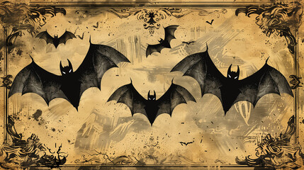 Wall Mural - Retro Frights: Vintage Bat-Themed Background for a Classic Halloween