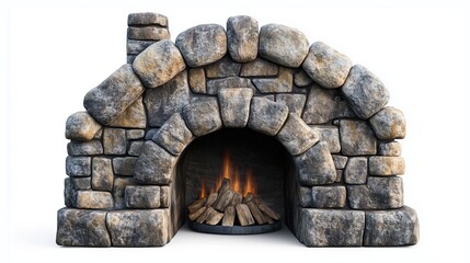 Wall Mural - one single stone furnace isolated on white background