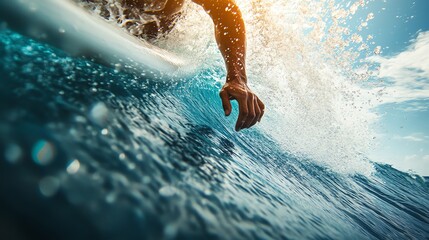 Canvas Print - A hand reaches into the water.