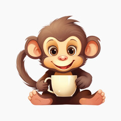 Canvas Print - Cute monkey holding coffee cup