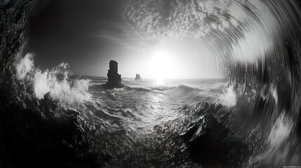 Poster - Dramatic Black and White Seascape with Swirling Waves