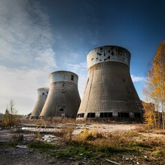 Wall Mural - ruins of abandoned nuclear plant, AI generated