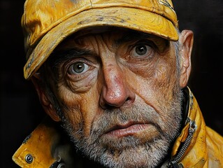 Sticker - Close-Up Portrait of a Man with a Yellow Cap