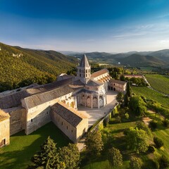 Wall Mural - an abbey in Italy or France, AI generated