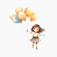 Poster - Child floating with balloons