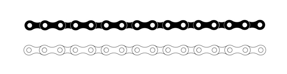 Bike chain. Bicycle Cartoon silhouette for bike chain on bicycle. Cycling line pattern. Motorcycle chain symbol. Chain machine sign. Vector