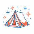 © Simon - Tent illustration with stars, orange and blue minimal camping design