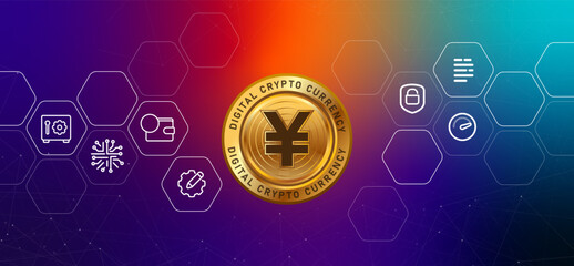Poster - Yuan China Chinese crypto digital currency money blockchain coin illustration financial technology